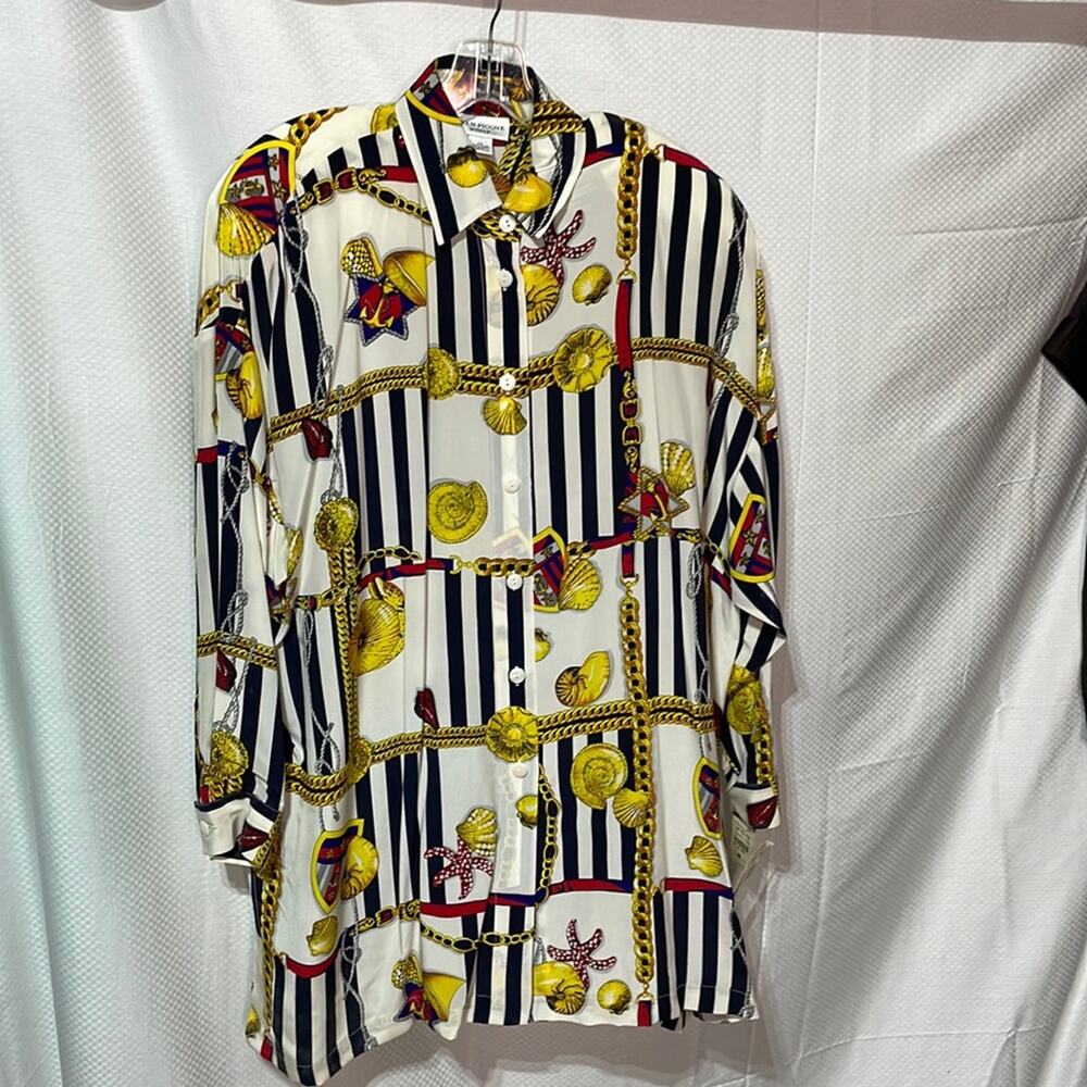 Evan Picone vintage 1x 💯silk nautical tunic style blouse shoulder pads NWT